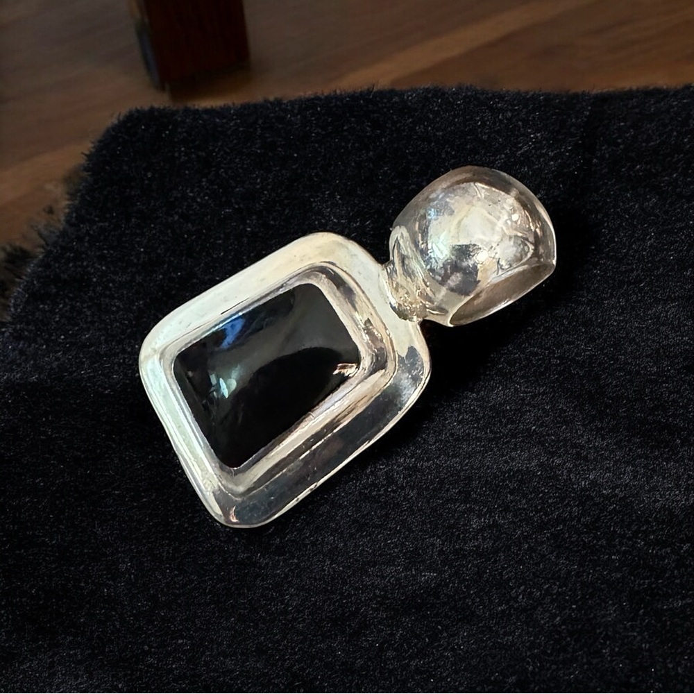 Vintage Mexico Sterling Silver Onyx Necklace Pendant